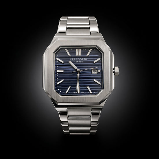 Lee Cooper London Men’s Blue Square Dial Watch – Steel Bracelet | Date | Since 1908