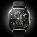 Lee Cooper Men's Black Square Skeleton Watch - Stainless Steel and Silicone Strap | Skeleton Black