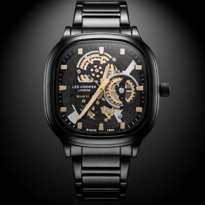 Lee Cooper Skeleton Black Steel Men's Luxury Watch