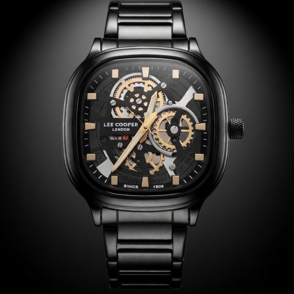 Lee Cooper Skeleton Black Steel Men's Luxury Watch