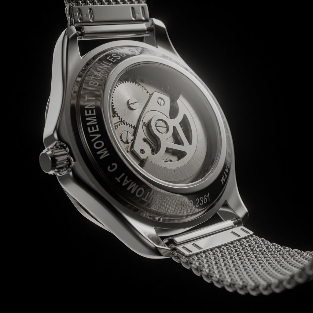 ROCASDIY Men's Automatic Skeleton Dive Watch - Stainless Steel Mesh Band