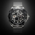 ROCASDIY Men's Automatic Skeleton Dive Watch - Stainless Steel Mesh Band