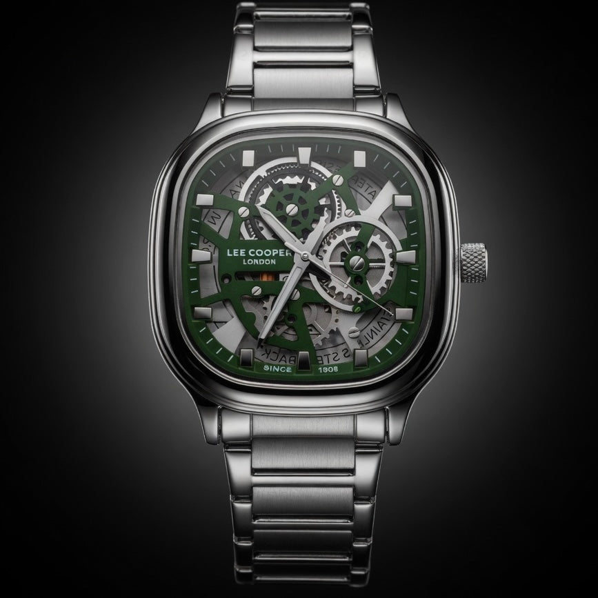 Lee Cooper Green Square Skeleton Men's Watch - Stainless Steel | Skeleton Green