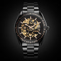 Golden gears moving before your eyes...
SKMEI Skeleton Black – Bold black mechanical power!