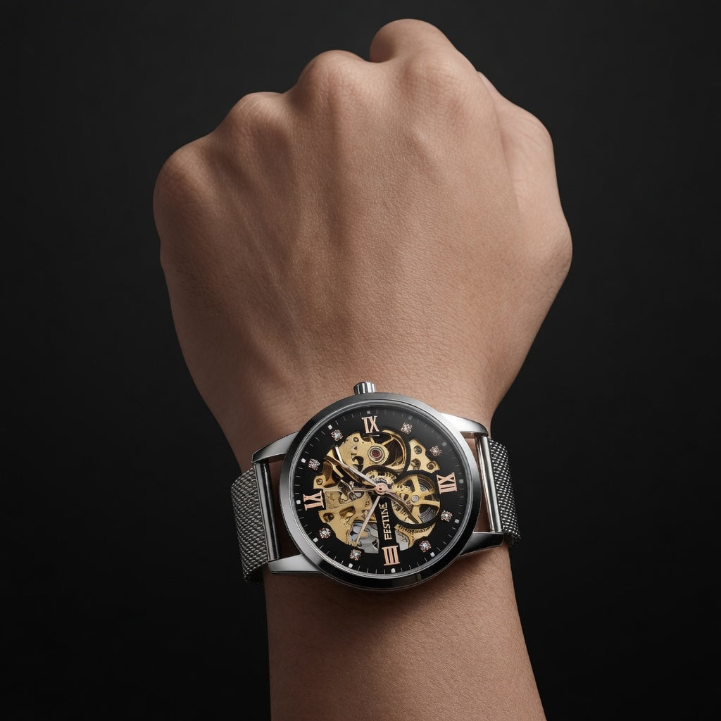 SKMEI Luxury Skeleton Watch - Mesh Stainless Steel | Classic men's watch