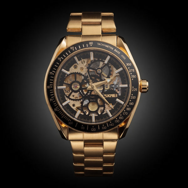 SKMEI Gold Automatic Skeleton Men's Watch - Luxury Metal Band | Skeleton Automatic