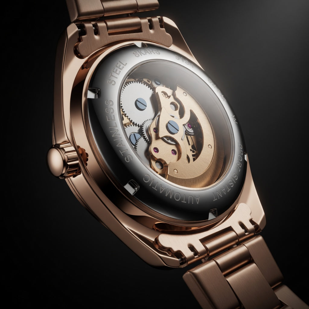 SKMEI Gold Automatic Skeleton Men's Watch - Luxury Metal Band | Skeleton Automatic