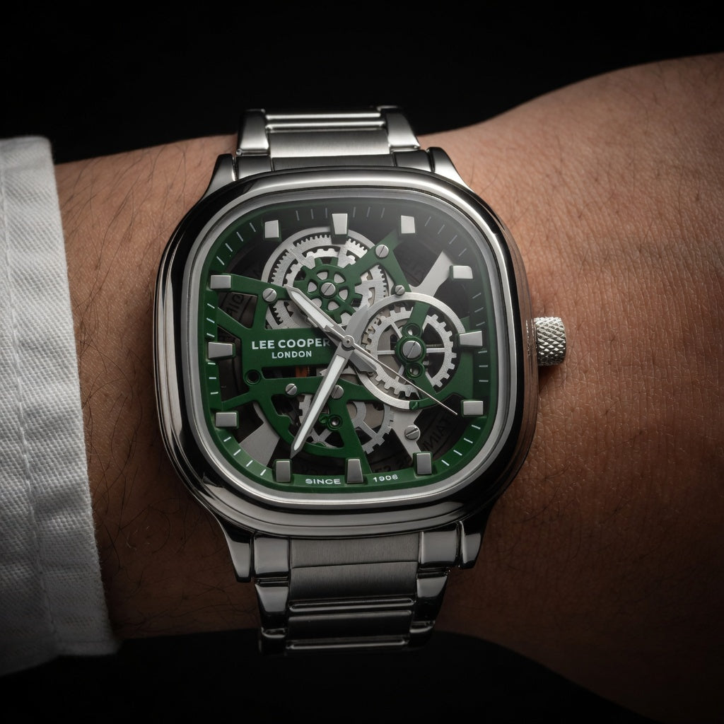 Lee Cooper Green Square Skeleton Men's Watch - Stainless Steel | Skeleton Green