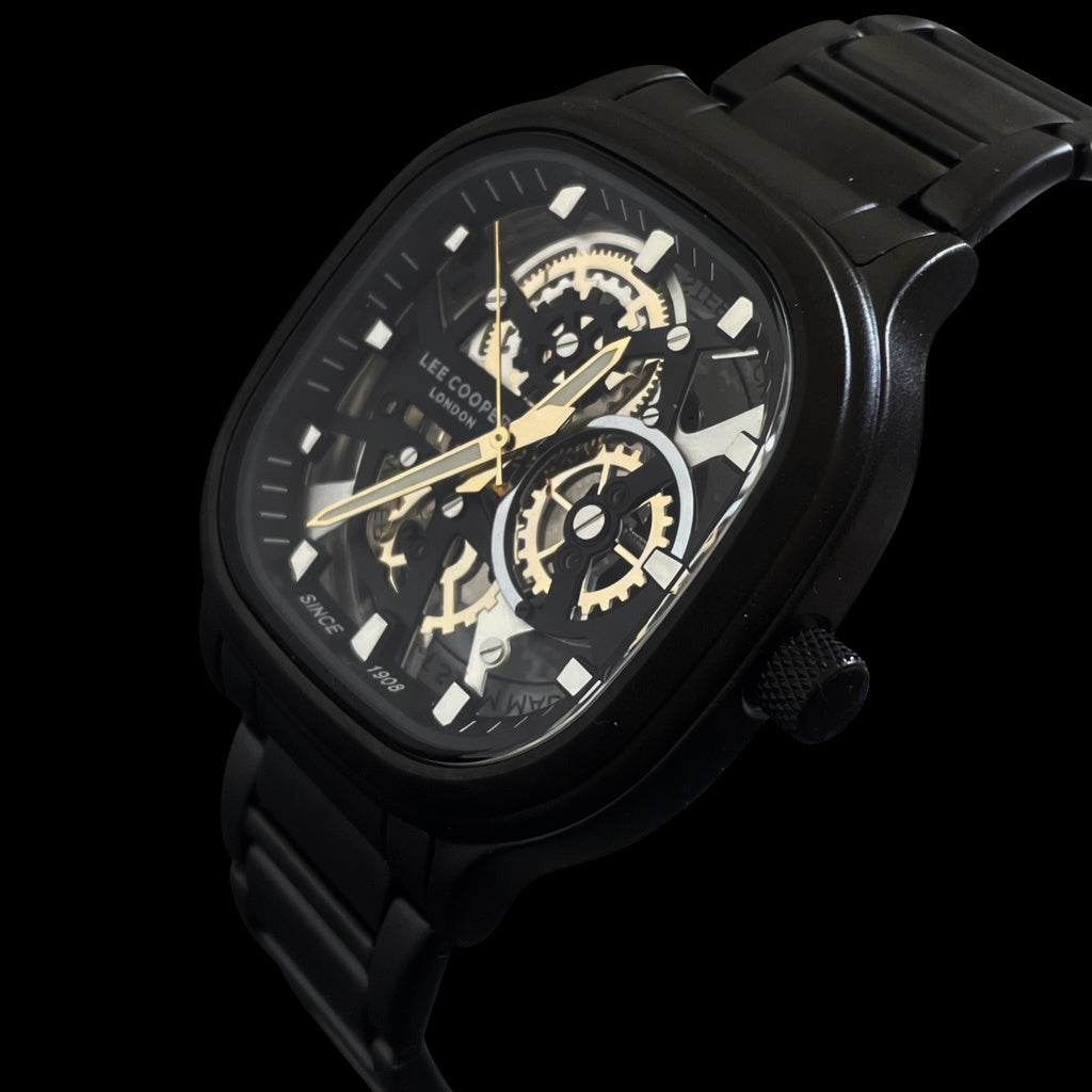 Lee Cooper Skeleton Black Steel Men's Luxury Watch