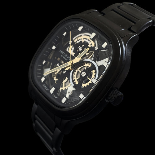 Lee Cooper Skeleton Black Steel Men's Luxury Watch