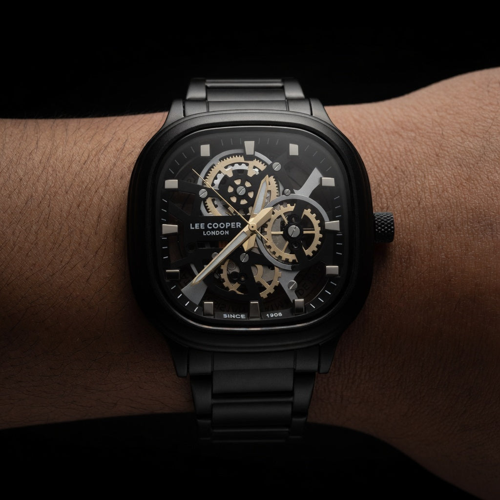 Lee Cooper Skeleton Black Steel Men's Luxury Watch